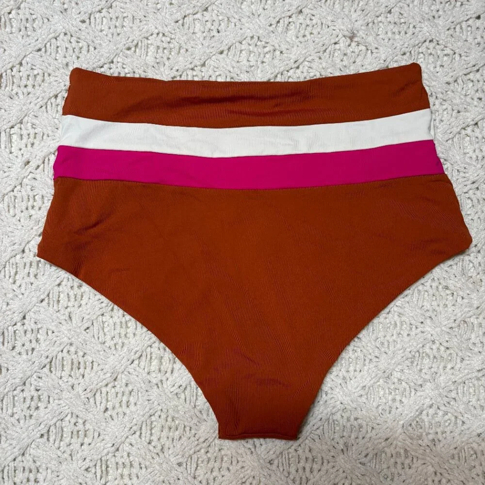L*Space Portia Bikini Bottom Brown Pink White – Women’s S NWOT w/hygiene sticker